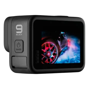 Câmera de Ação GoPro Hero 9 em preto com display frontal e traseiro, ideal para vídeos 5K e fotos de 20 MP.