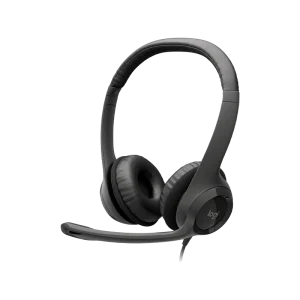 Headset Logitech H390 USB com microfone ajustável e cancelamento de ruído, design confortável e som digital.