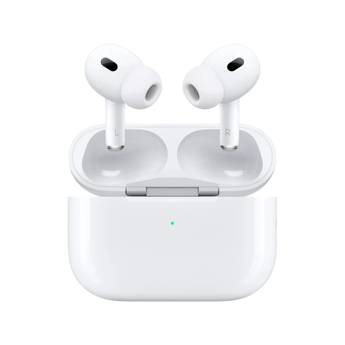 Apple AirPods Pro 2ª Geração com MagSafe USB-C na cor branca, apresentando design moderno e compacto.