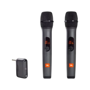 Imagem do microfone JBL Partybox Wireless (1st Gen) em preto, com design moderno e ergonômico.