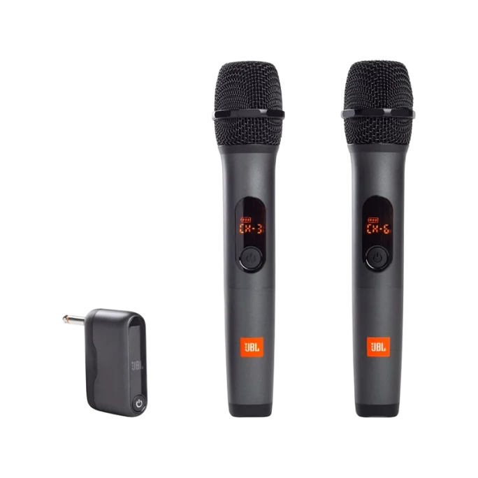 Imagem do microfone JBL Partybox Wireless (1st Gen) em preto, com design moderno e ergonômico.