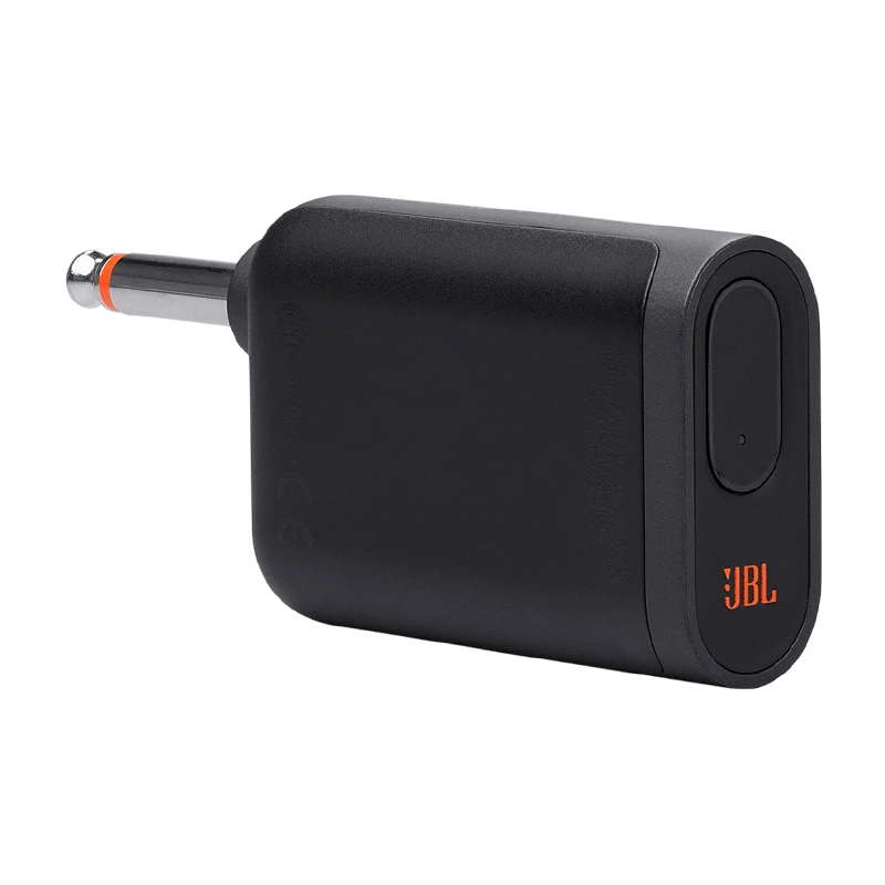 Imagem do microfone JBL PartyBox Wireless (2nd Gen) em preto com detalhes em laranja, projetado para áudio de alta qualidade.