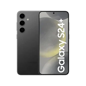 Imagem do smartphone Samsung Galaxy S24 Plus 256GB 5G na cor Phantom Black, exibindo seu design premium e tela vibrante.
