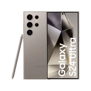 Imagem do smartphone Samsung Galaxy S24 Ultra 256GB 5G na cor Phantom Black, com design elegante e câmera poderosa de 200 MP.