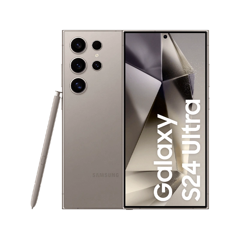 Imagem do smartphone Samsung Galaxy S24 Ultra 256GB 5G na cor Phantom Black, com design elegante e câmera poderosa de 200 MP.