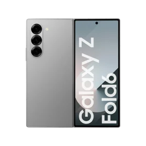 Imagem do smartphone Samsung Galaxy Z Fold 6 na cor Phantom Black, com tela dobrável e design premium.