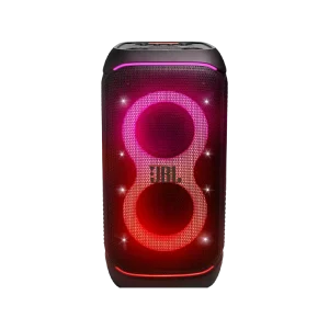 Coluna Bluetooth JBL PartyBox Stage 320 com som potente de 320W, iluminação LED sincronizada e resistência à água IPX4, ideal para grandes festas e eventos.